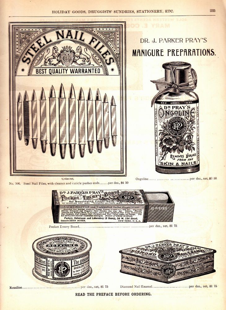 Uma propaganda para produtos de manicure de Cobb em um catálogo de 1893 Marshall Fields