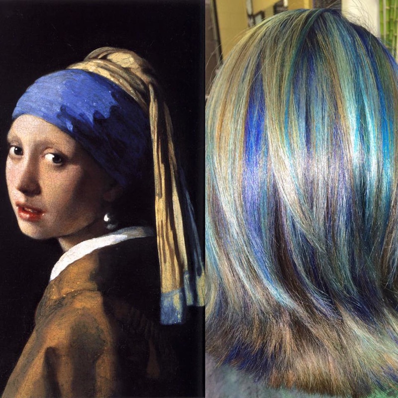 mulher-com-brinco-de-pérola cabelos coloridos