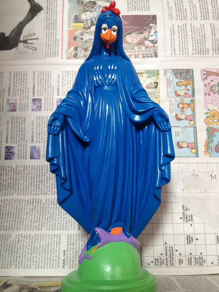 santa blasfêmia santos decorativos como personagens galinha pintadinha