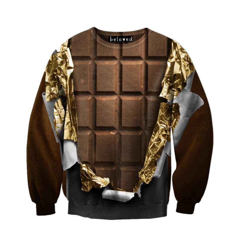 suéter com estampa de chocolate