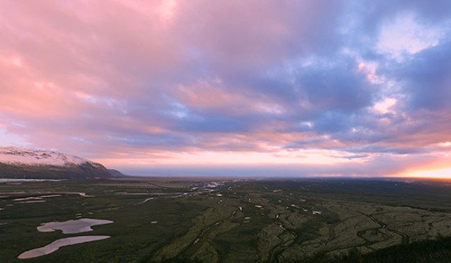 por do sol em Parque Nacional Skaftafell, Islândia