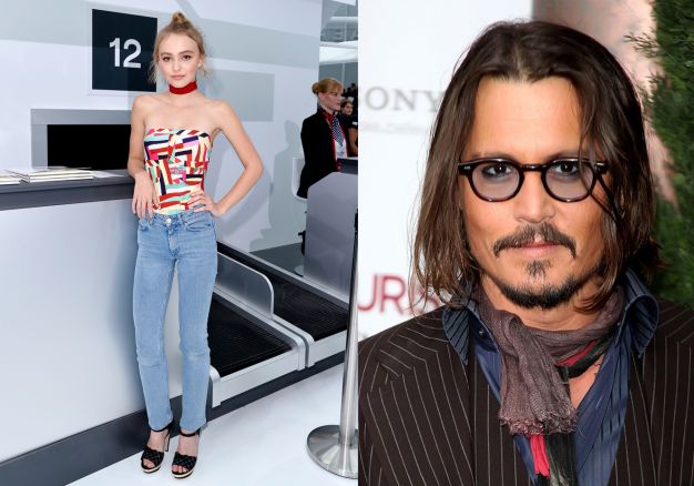 Lily-Rose e Johnny Depp lenço no pescoço