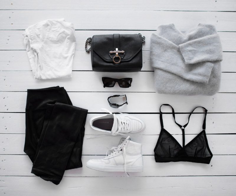 armário minimalista roupas pretas e cinza