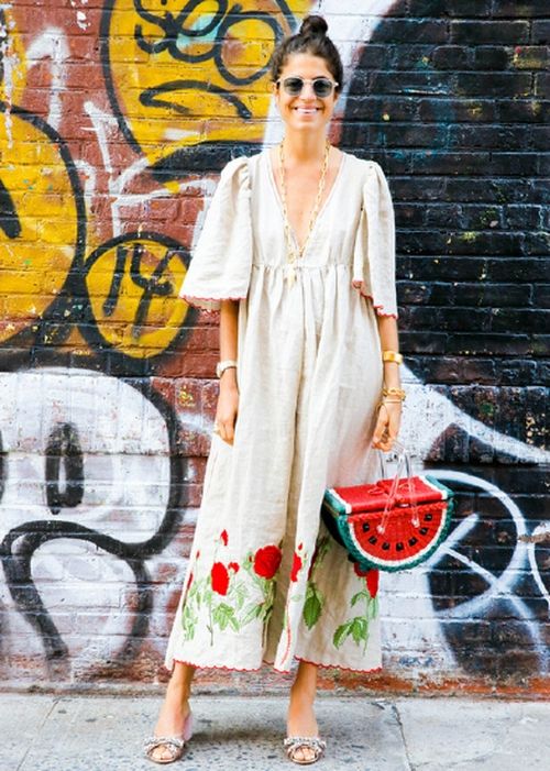 bolsa de palha formato de melancia e vestido