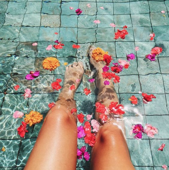 foto na piscina com flores na água