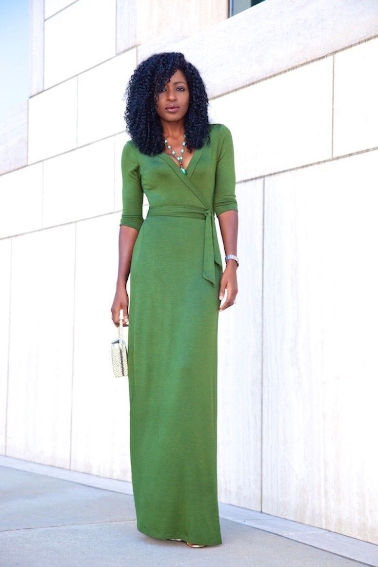 vestido envelope verde longo