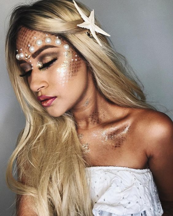 maquiagem de sereia dourada