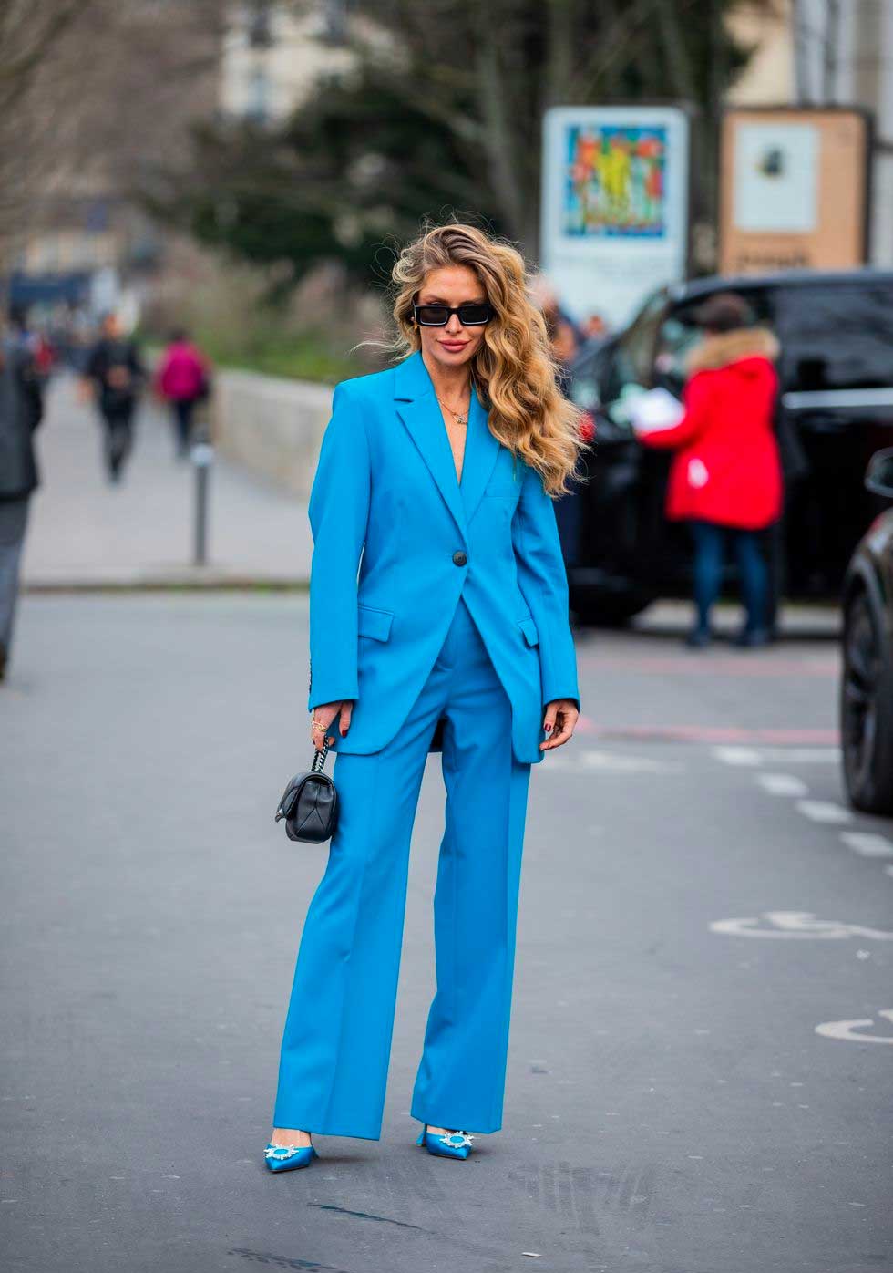 conjutno terno completo feminino azul blazer e calça