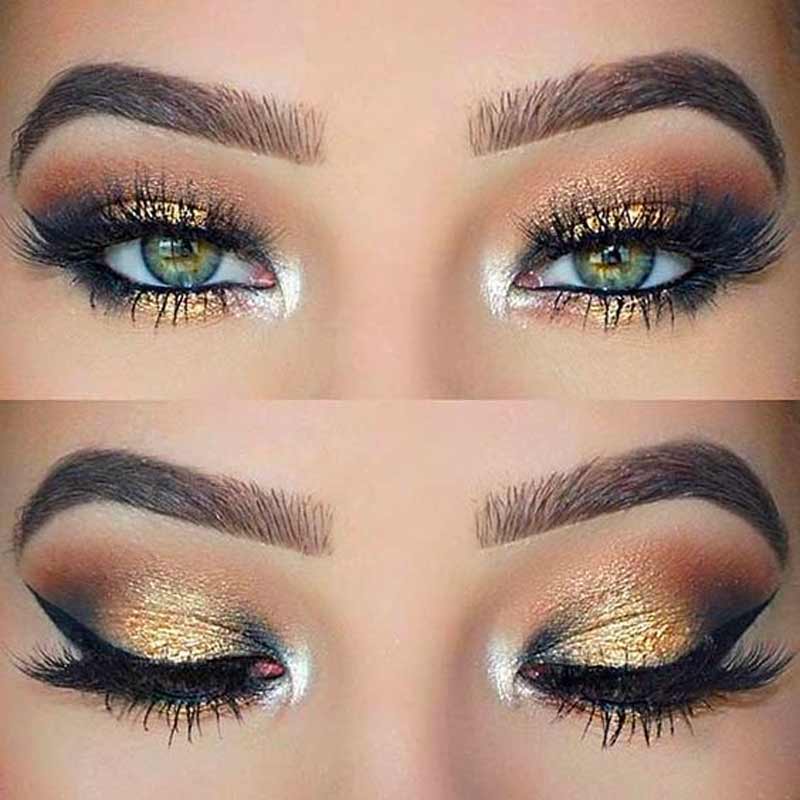 maquiagem olhos verdes sombra dourada