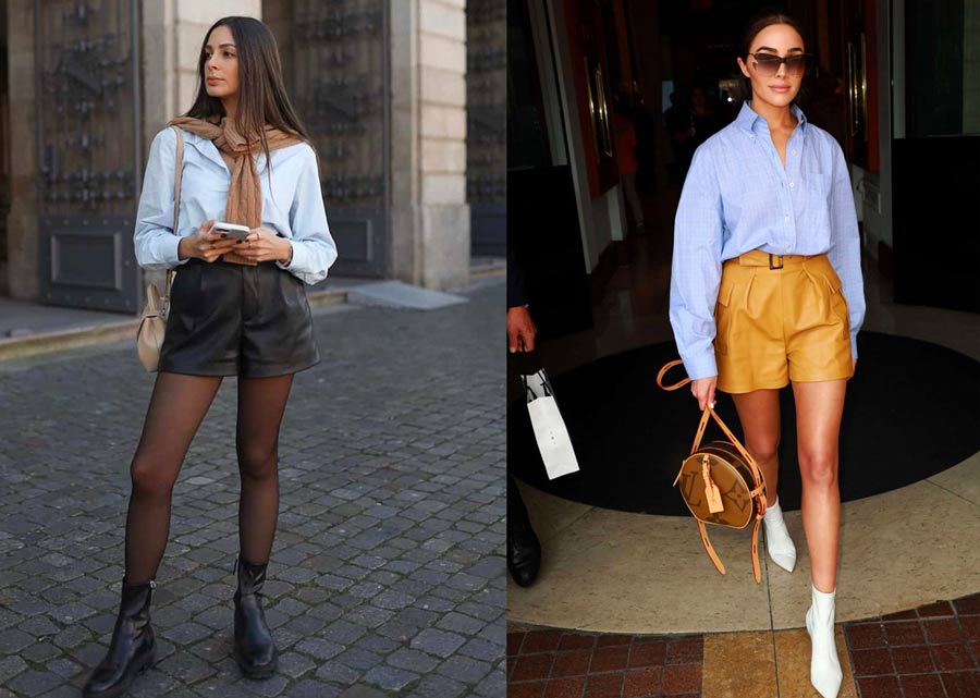 camisa social bermuda shorts de couro looks